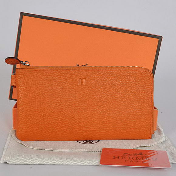 1:1 Quality Hermes Zipper Cards Wallet Togo Leather A908 Orange Replica